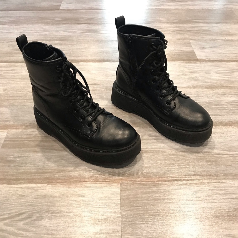 Black combat platform boots